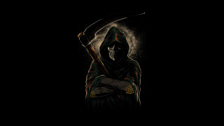 Hooded man knife skull dark - his hand and a skull free wallpaper