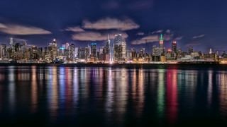 City skyline night reflection bridge 6 - cityscape free wallpaper