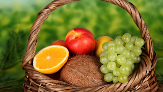 Basket fruit oranges apples grapes - eden box free wallpaper for desktop