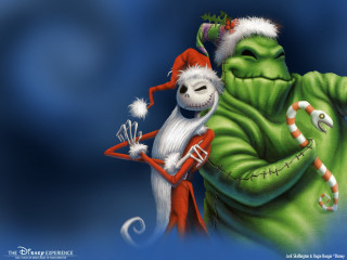 Santa hugging green monster candy - his arm free wallpaper