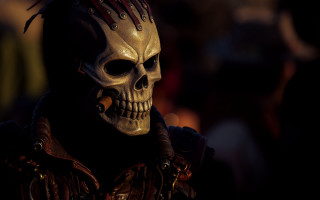 Skull helmet dreadlocks mohawk portrait - a scene free wallpaper