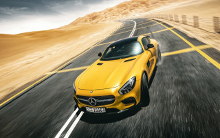 Yellow mercedes sls desert road 2 - amir zand free wallpaper for desktop