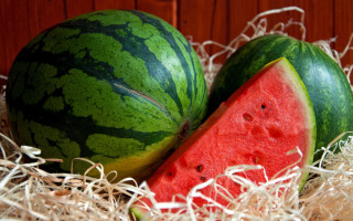 Watermelon straw half eaten closeup - cut free wallpaper for desktop