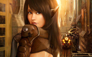 Futuristic woman armor city robot - a futuristic suit free wallpaper for desktop