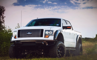 White truck field trees sky - a white truck free wallpaper