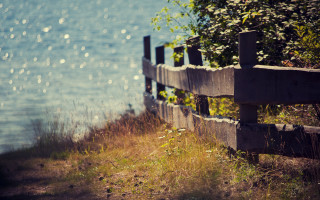Wooden fence river tree cityscape - deep free wallpaper for desktop