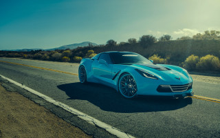 Blue sports car forest mountains - a road next free wallpaper for desktop