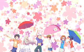 Umbrella flower hanami spring group - official art free wallpaper for desktop