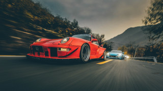 Red sports car blue sports - cinematic photography free wallpaper for desktop