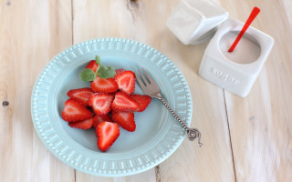 Strawberries milk fork napkin beach - carol sutton free wallpaper for desktop