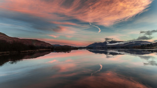 Lake mountain clouds dusk cityscape - a mountain in the background and a sky free wallpaper