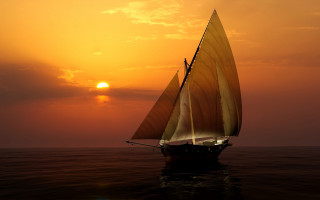 Sailboat ocean sunset clouds horizon - a sailboat free wallpaper