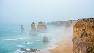 Foggy beach ocean cliffs volumetric - a foggy day free wallpaper
