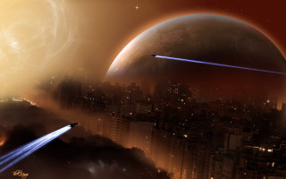 Futuristic city moon stars aurora - a futuristic city free wallpaper