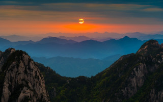 Sunset mountains bird forest horizon - arthur pan free wallpaper