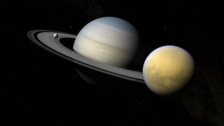 Saturn two satellites stars space - the dark sky free wallpaper