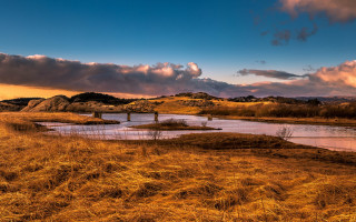 River drygrass forest sunset mountain - a dry grass free wallpaper