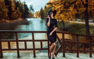 Woman black dress hat bridge - anka zhuravleva free wallpaper