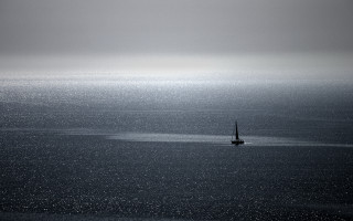 Sailboat foggy ocean minimalist tranquil - derold page free wallpaper