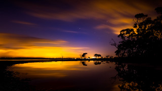 Sunset reflection trees water clouds - the water and a sky free wallpaper