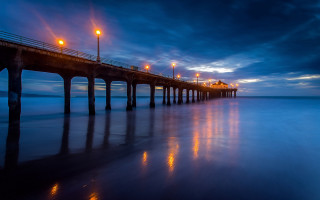 Pier lights night longexposure water - a pier free wallpaper for desktop