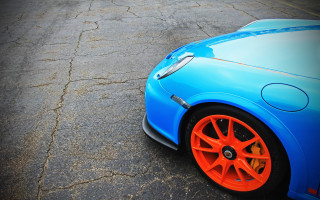 Blue sports car orange wheels 2 - the front wheel free wallpaper