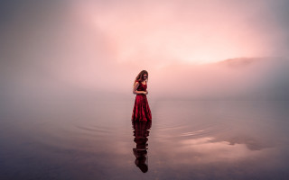 Woman red dress lake pink - elsa bleda free wallpaper for desktop