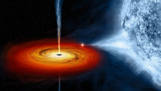 Blackhole reddisk aurora astronaut milkyway - a black hole in the center free wallpaper