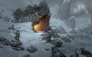 Cave snowy mountain cross entrance - andreas rocha free wallpaper