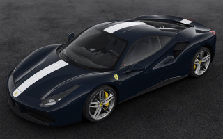 Blue sports car white stripe - body and hood free wallpaper