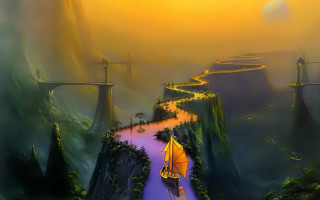 Rainy path umbrella yellow sky - an umbrella in the rain free wallpaper