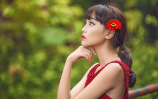Woman flower hair red dress - choi buk free wallpaper for desktop