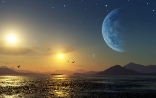 Moon star planet water bird - a large moon free wallpaper