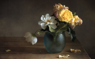 Vase flowers leaves brown background - a brown background behind free wallpaper for desktop