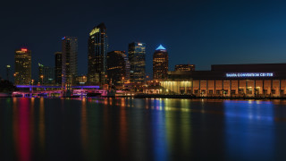 City skyline night lit bridge 2 - a lit up free wallpaper