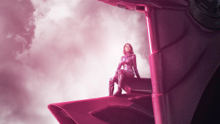 Futuristic suit woman pink sky - cloud behind her free wallpaper