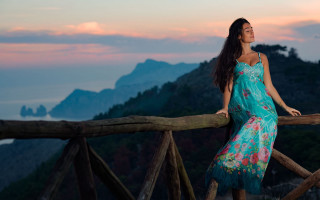 Woman bridge mountains sunset fashion - a wooden bridge free wallpaper