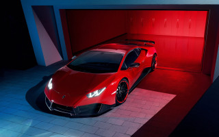 Red sports car garage 3d - the front of the car free wallpaper