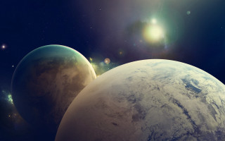 Space planets stars sky moon - a bright sun in the sky above free wallpaper
