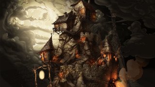 Castle clock full moon painting 2 - a painting of a castle free wallpaper