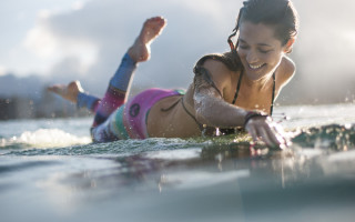 Holographic beach surfboard woman bikini - carey morris free wallpaper