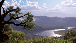 Lake mountains tree sky bush - a hill top free wallpaper