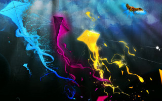 Kites rainbow abstract night mystical - a rainbow of colors free wallpaper