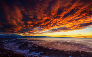 Sunset mountain range clouds snow - free winter wallpaper