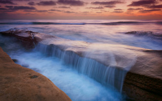 Waterfall ocean sunset clouds red - a red sky free wallpaper for desktop