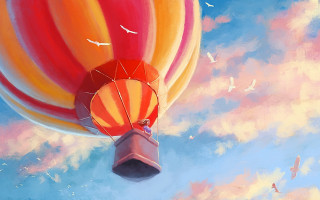 Hot air balloon birds sky - art station free wallpaper