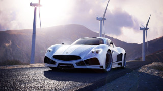 White sports car wind turbines - a white sports car free wallpaper for desktop