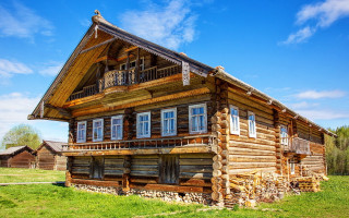 Log cabin balcony folk art - the second floor free wallpaper