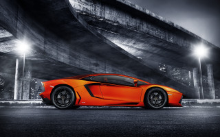 Orange sports car city night - nice free wallpaper for desktop