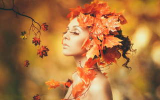 Woman leaves head tree branch - autumn free wallpaper for desktop